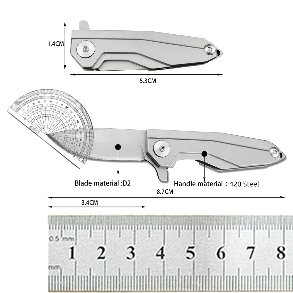 Small Flipper Assisted Folding Knife D2 Drop Point Blade 420 Stainless Steel Handle Self Defense Tool Bearing EDC Mini Knives