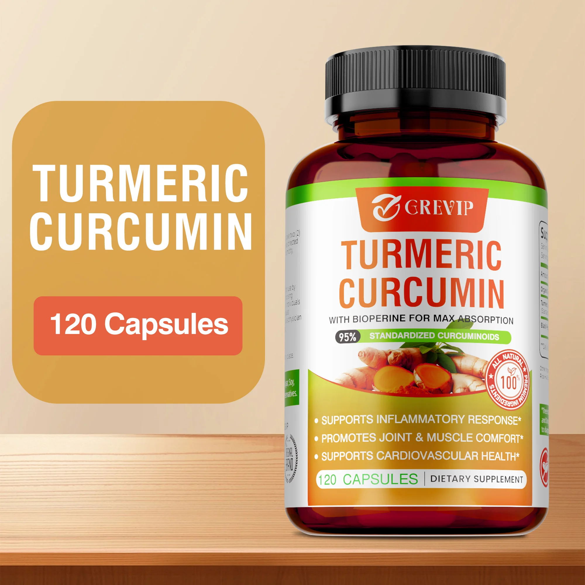 

Turmeric Curcumin Supplement - Helps Improve Joint Flexibility and Mobility, Promote Joint, Bone and Muscle Health, Non-GMO