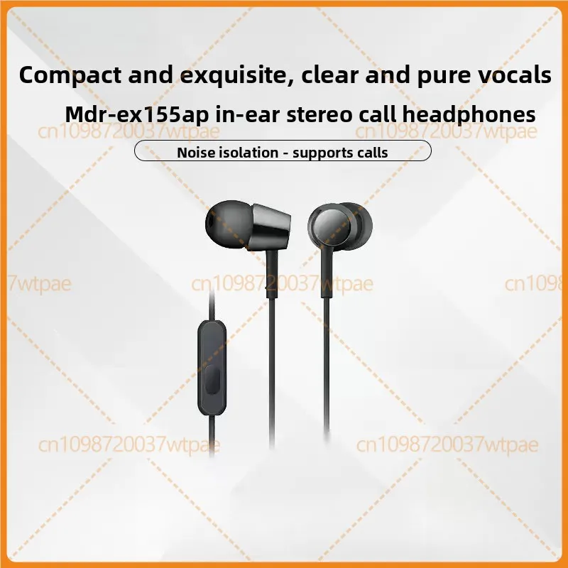 For Sony MDR‑EX155AP Wired In‑Ear Stereo Earphones With Microphone, Multi‑color Optional
