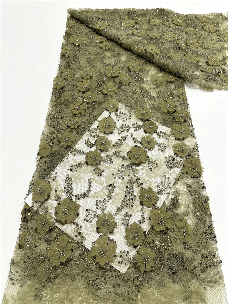 ナイジェリア 2025 新しい美容スカイブルーチュールレース生地パールビーズ高品質アフリカスパンコールフレンチウェディングドレス用