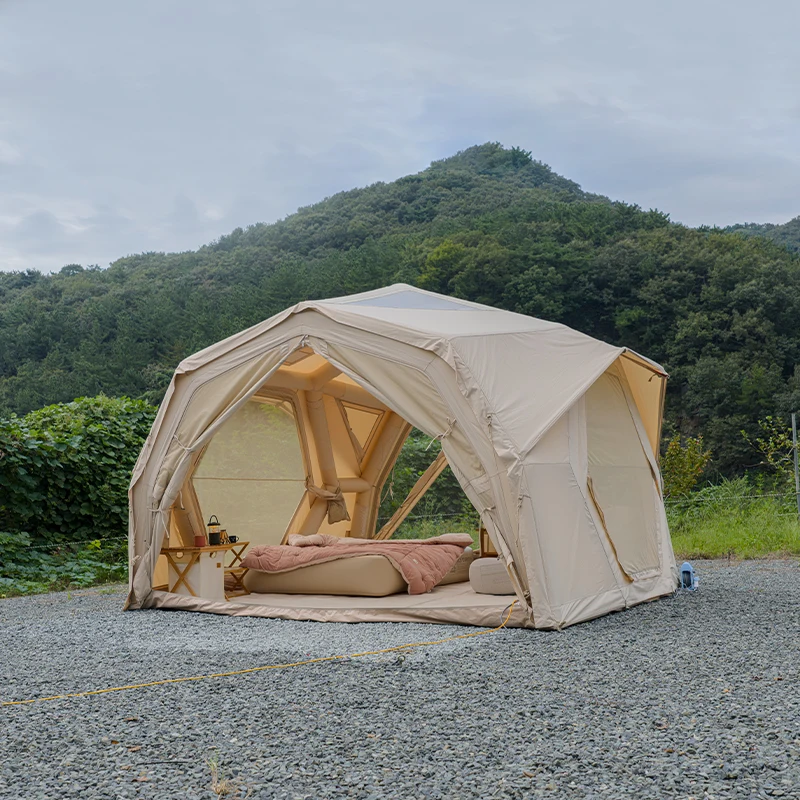 Camping Zelt Outdoor - ハブシェルタープロエアテント-ベージュ高品質キャンプテント綿生地ファミリーポータブル屋外4シーズン対応インフレータブルテント
