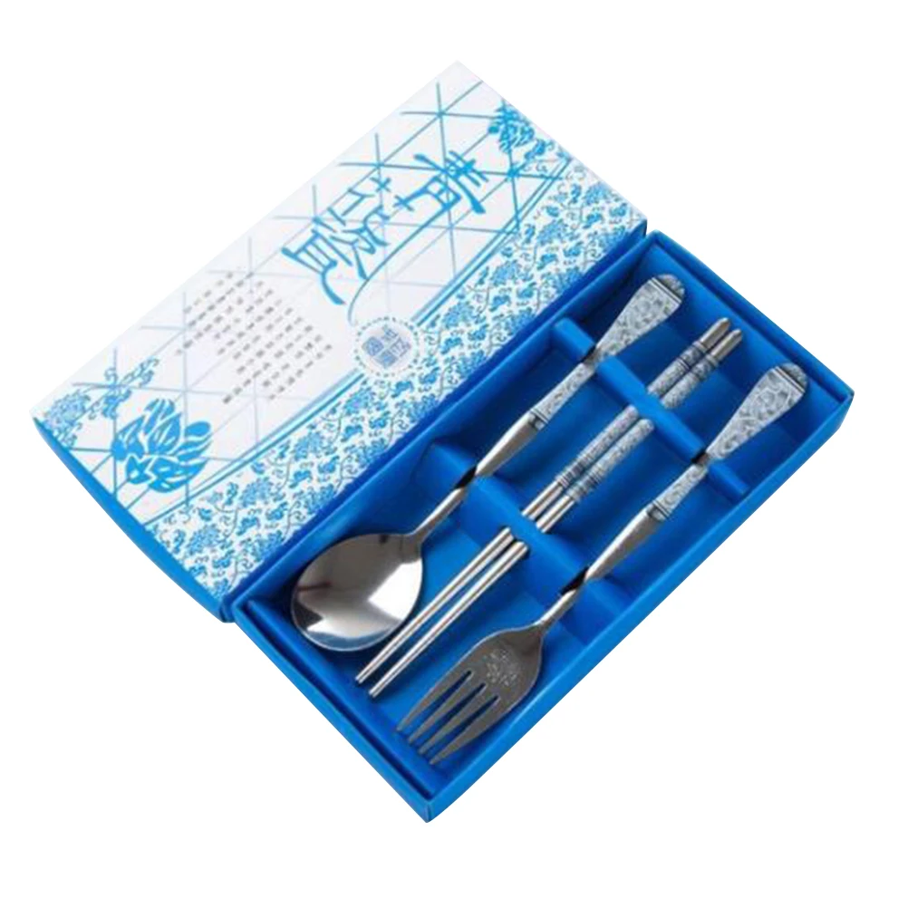 

3pcs Stainless Steel Cutlery Set Travel Portable Spoon Fork Chopsticks Reusable Eco-Friendly Flatware Outdoor Camping Office Car