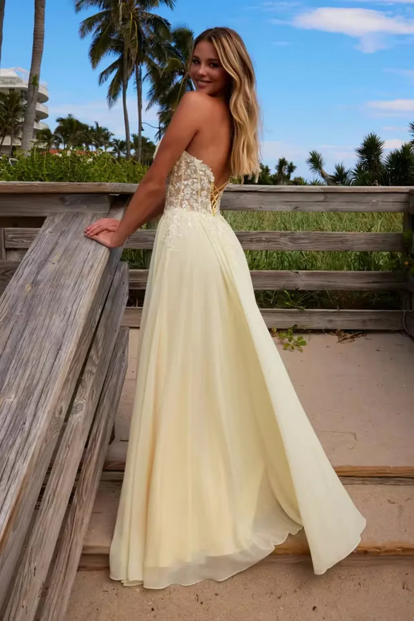 Customized Strapless Prom dress Shining Applique A-line floor length Wedding Party Dress Backless Lace up Formal Evening Dresses