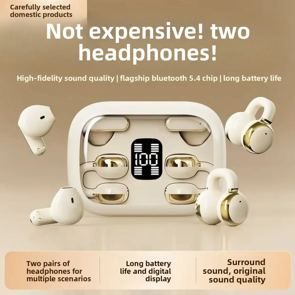 Bluetooth Earphones Wireless Twin Earbuds with Sport Clip Design and Smart Display for Running, Gym Workouts
