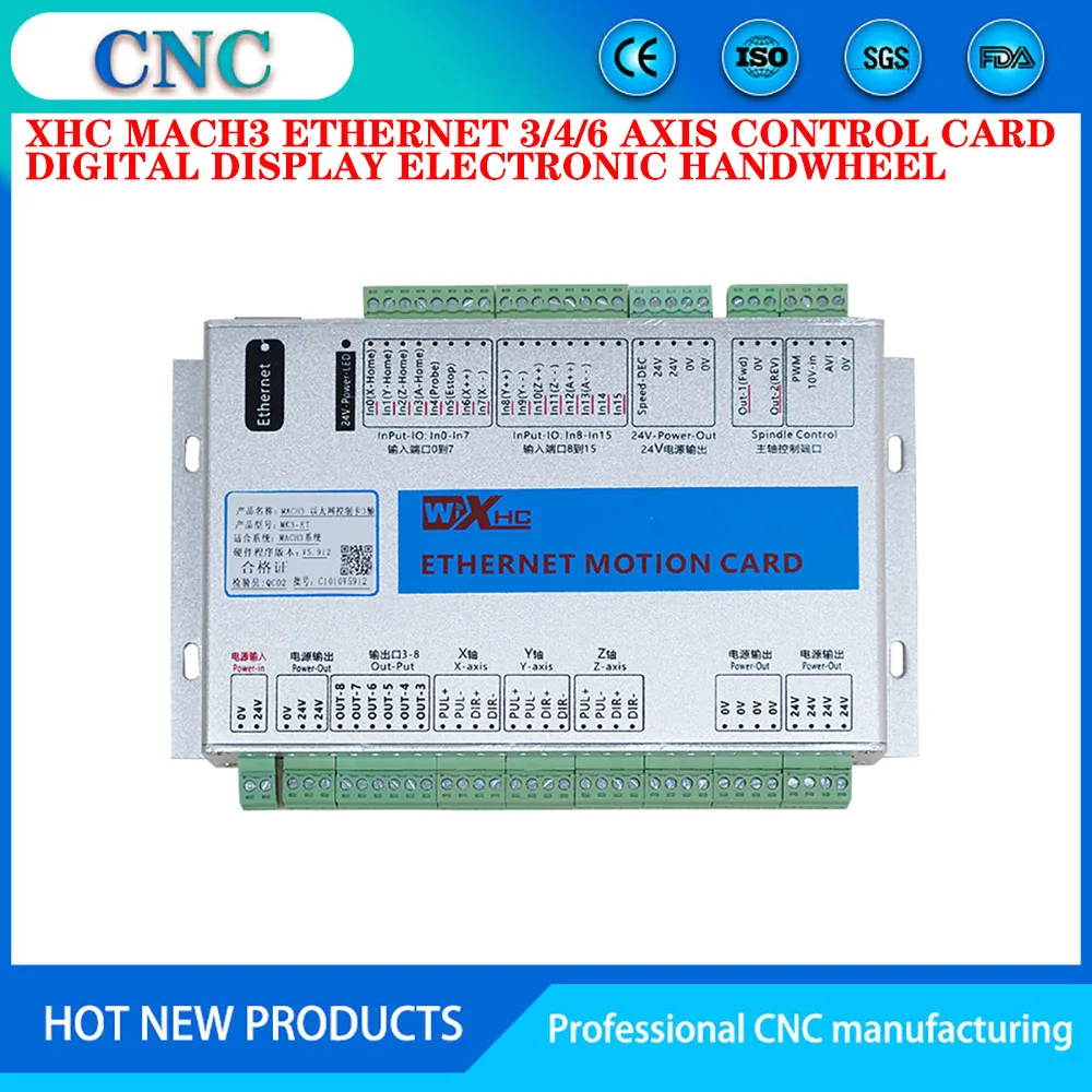 XHC Ethernet 3/4/6 Axis MACH3 CNC Kit Motion Control Card Frequency 2000KHZ Wired Electronic Handwheel Digital Display MPG