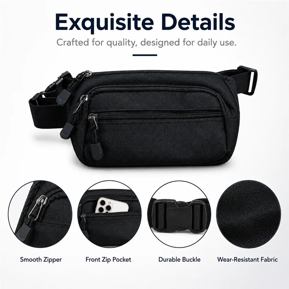 Wasserdichte Sporttasche für Herren mit großem Fassungsvermögen – Möglichkeit als Hüfttasche, Brusttasche, Umhängetasche, ideal zum Laufen, Camping, täglichen Tragen – Detail 11