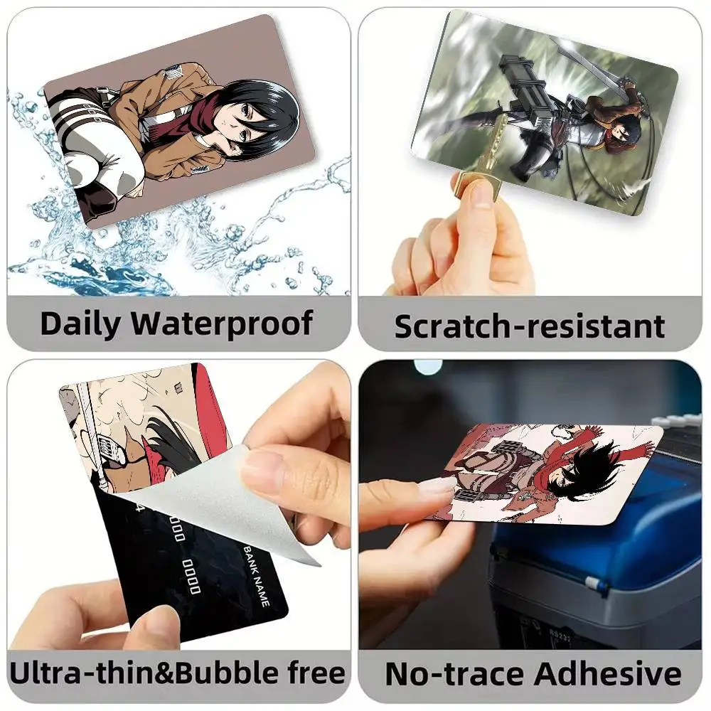 Anime Attack On Titan Mikasa Ackerman  Credit Card HD Stickers Game Card Decal Small Chip Waterproof Sticker Gift