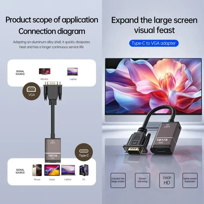 USB C Female To VGA Male Adapter