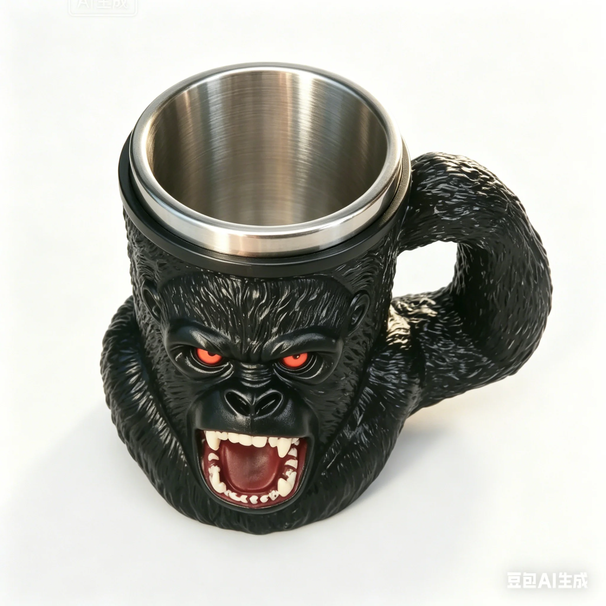 YANG Stainless Steel 3D Angry Gorilla Head Beer Mug King Kong Shaped Tankard Animal Themed Coffee Cup for Men Bar