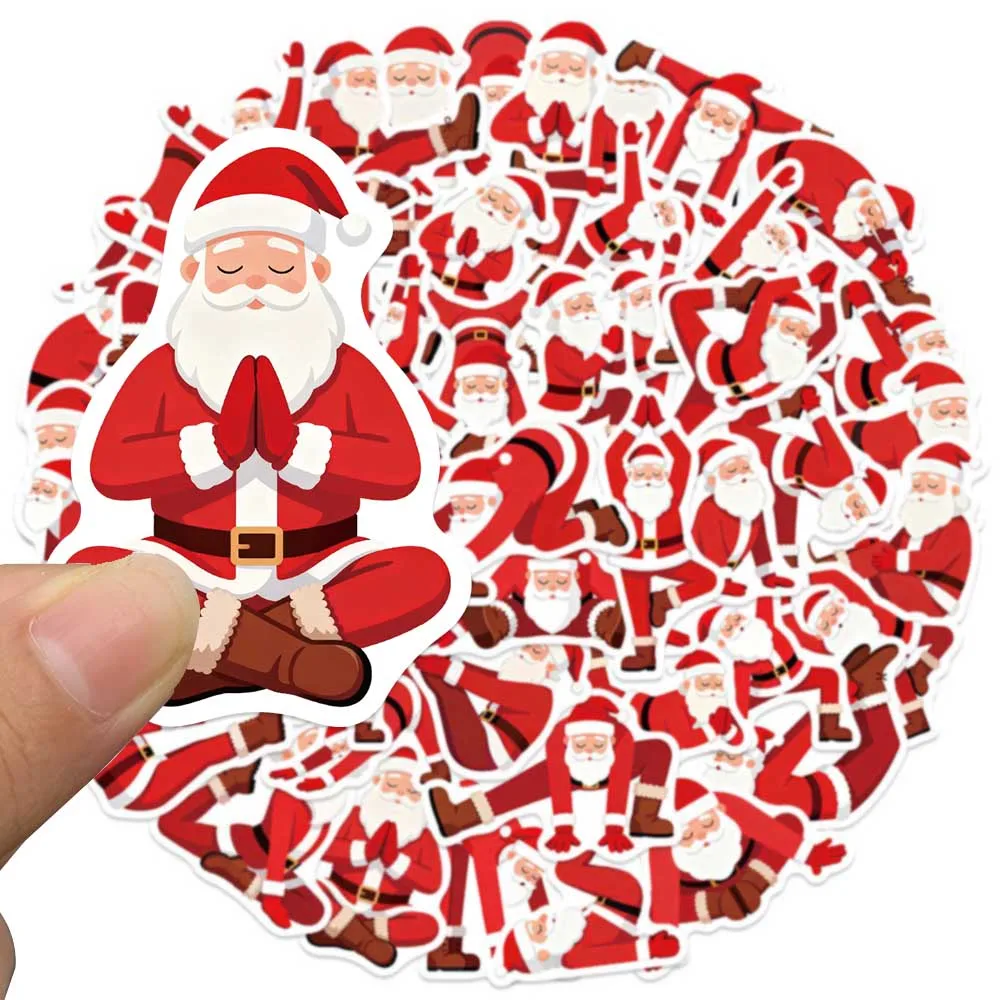 50 قطعة من ملصقات عيد الميلاد المضحكة الكرتونية لليوجا سانتا كلوز لخزانة الثلاجة والكمبيوتر المحمول والهاتف ملصق تزيين هدية عيد الميلاد #3