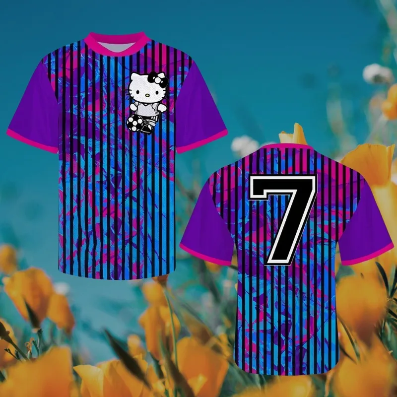 

MOTO-Hello Kitty NO.7 с принтом для занятий спортом на открытом воздухе, быстросохнущая дышащая футболка для взрослых с летним узором