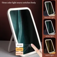 LED Makeup Mirror with Stand Desktop Folding Compact White Square Travel Cosmetic Mirror With Three Colours Light Can Choose