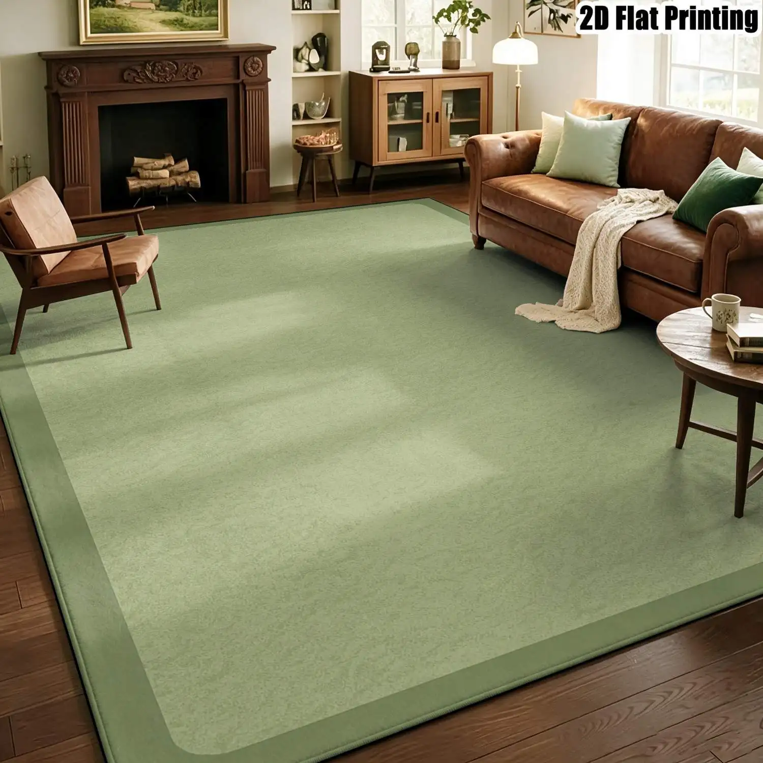1Pc 2D Printed Light Green Solid Simple Nordic/Instagram Style Machine-Washable Carpet, Multi-Size Floor Mat for Entrance, Dining, Bedroom, Living Room Home Decor