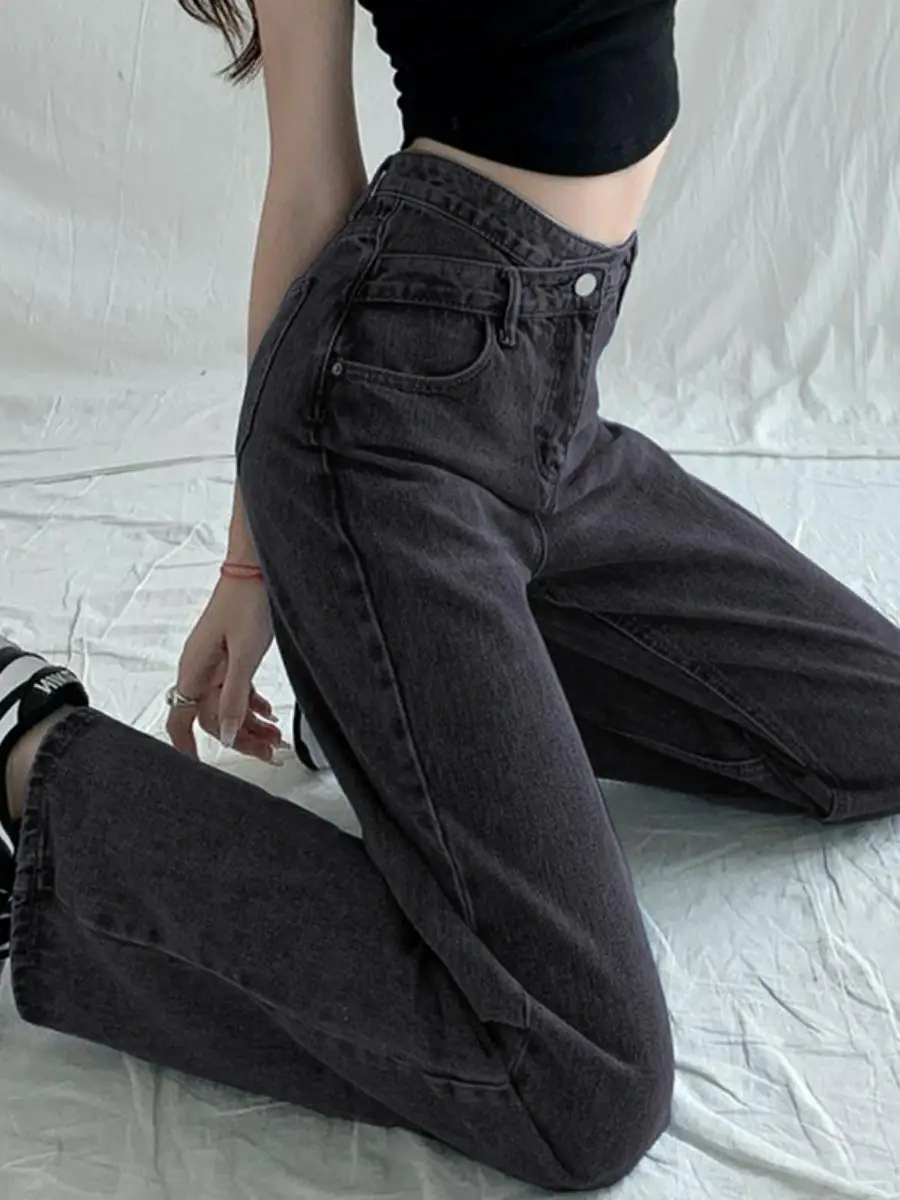 

High Waist Straight Leg Crossed Wide Leg Long Pants Women's Jeans Spring Autumn Small Size Buckle Summer Long Trousers