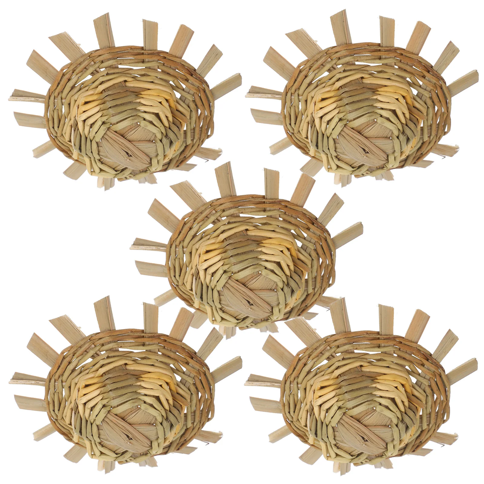 5Pcs Mini Straw Hats Light Yellow Tiny Knitting Straw Caps Outer Diameter 8-9cm Ideal for Craft Projects Pet Wear Party