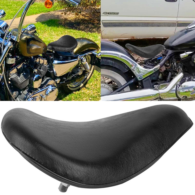 

Motorcycle Black Leather Driver Solo Slim Seat Pad Saddle For Harley Sportster 883 1200 Bobber Chopper Custom