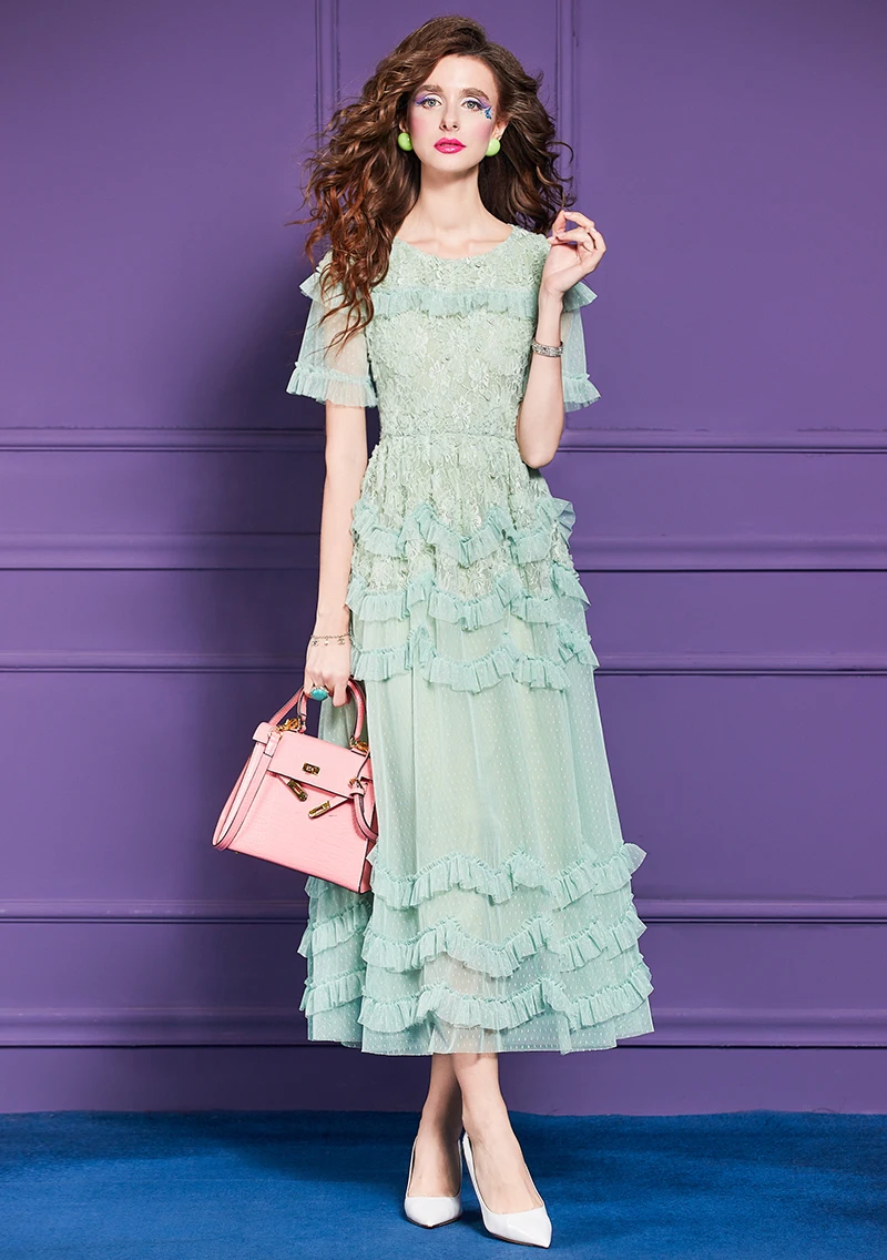 Zjyt feminino luxo plissado em camadas longo maxi malha vestido elegante pérolas verdes vestido de festa à noite para ocasiões especiais verão 2025