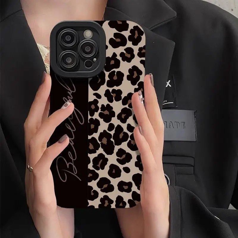 Y2K Luxury English Letter Leopard Phone Case for Oppo Reno12 Reno10 Reno8 Reno7 Reno6 Reno5 Reno4 Z F T Pro Plus 4G 5G Cover