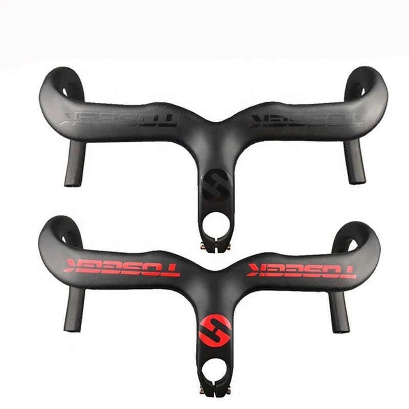 STLF TOSEEK Carbon Handlebar Road Bicycle Integrated Handlebar Stem Drop Bike Bar Super Light 400/420/440mm Cycling Parts
