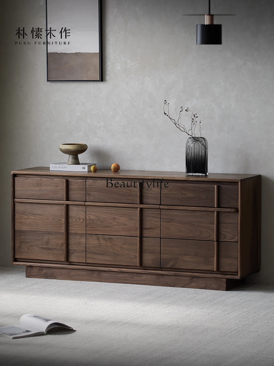 Black walnut solid wood chest retro living room wall locker