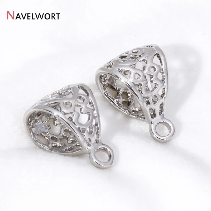 Rhodium Plated Holllow Out Floral Charm Bail Beads,Pendant Bail Clasps Connector,Pendant Bail With Ring,Jewelry Making Supplies