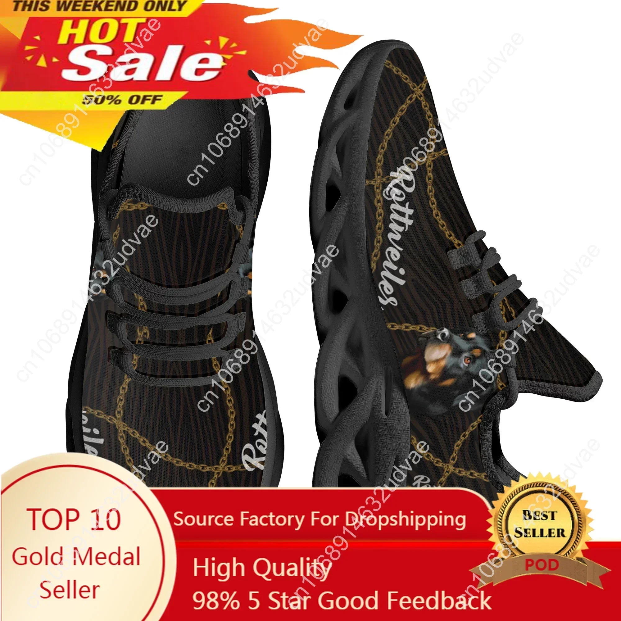 

Fashion Rottweiler Gold Chain Design Sneakers Mesh Breathable Outdoor Sport Sneakers Training Shoes Flat Zapatos