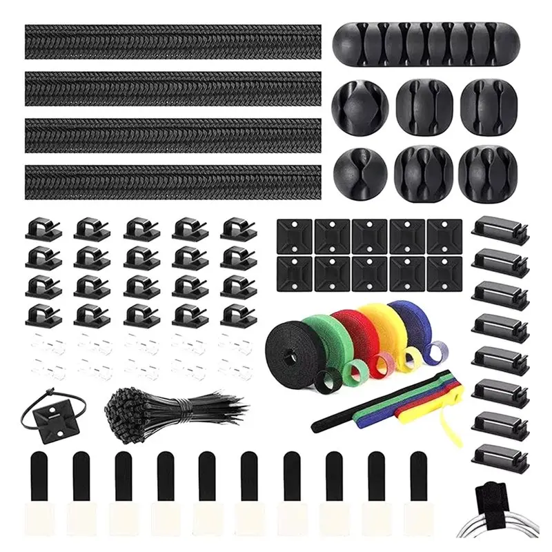 

Комплект для прокладки кабелей (204 шт.), 4 провода-органайзера, 7 держателей, 5 зажимов для шнура и рулонные ремни для домашнего использования