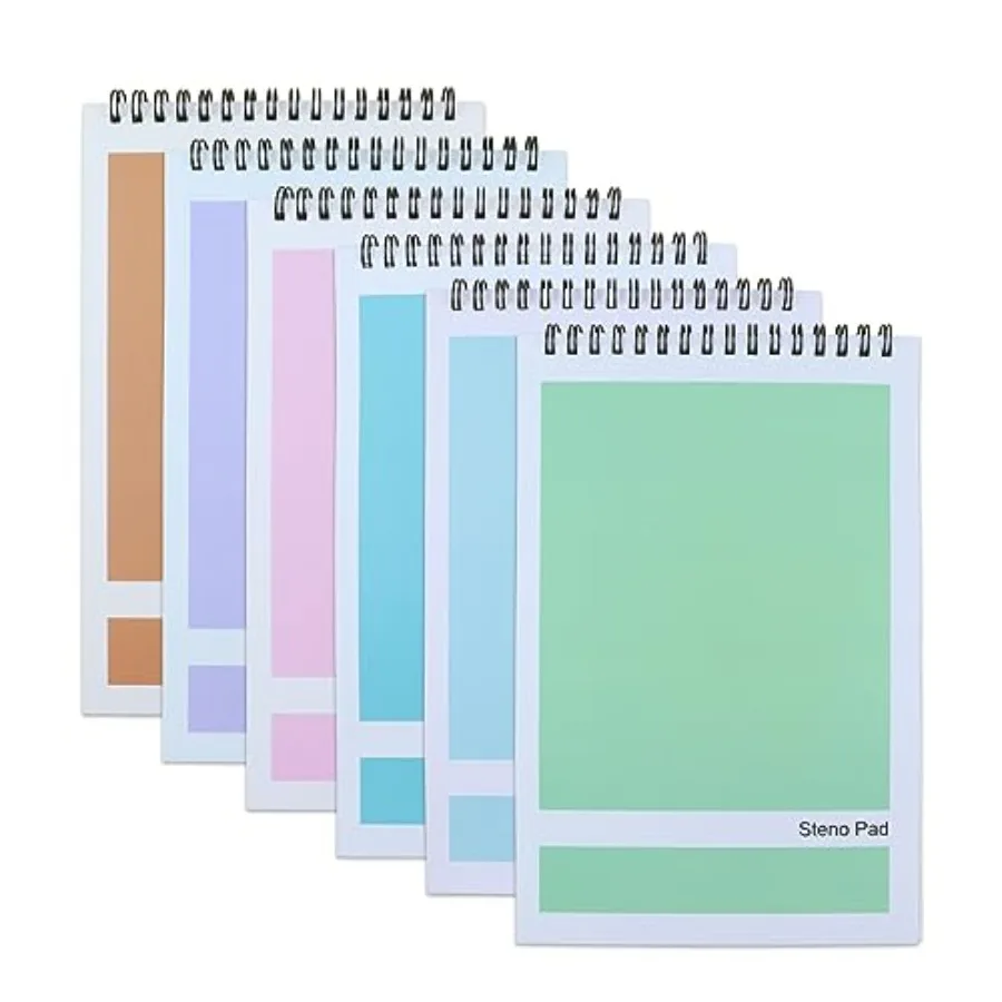 

Steno Pad, 6 Pack Top Spiral Notepads, 6" x 9", 80 Sheets, Gregg Rule Steno Notebook for Writing Notes in School, University, C