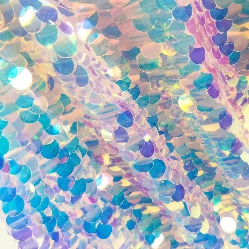 18MM Fancy Pink Big Fish Scales Sequin Fabric Lace Fabric Wedding Large sequin background decoration fabric