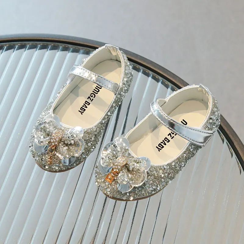 

Bling Sequins With Bowtie Children's Dress Shoes For Party Wedding Princess Girls Shoes Sweet Kids Glitter Leather Shoes