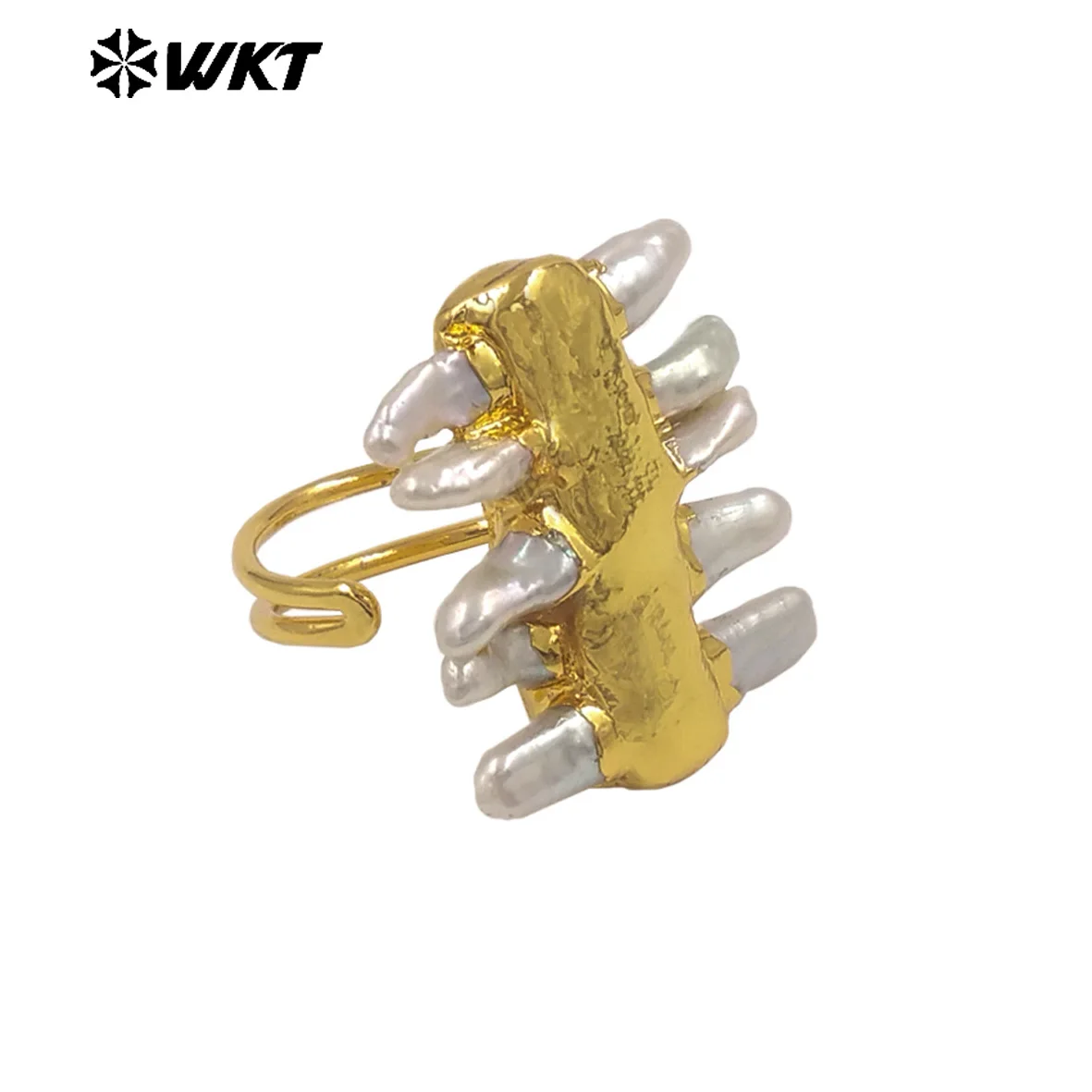 

WT-MPR161 Натуральный пресноводный жемчуг неправильной формы с позолоченными кольцами 18 карат для ретро-аксессуаров унисекс