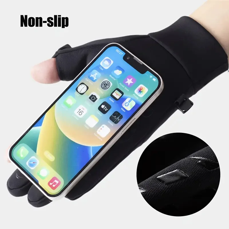 Gloves Black Gray Zipper Touch Screen Windproof Warm Waterproof Multifunctional Practical Cycling Plush Skiing Essential Items