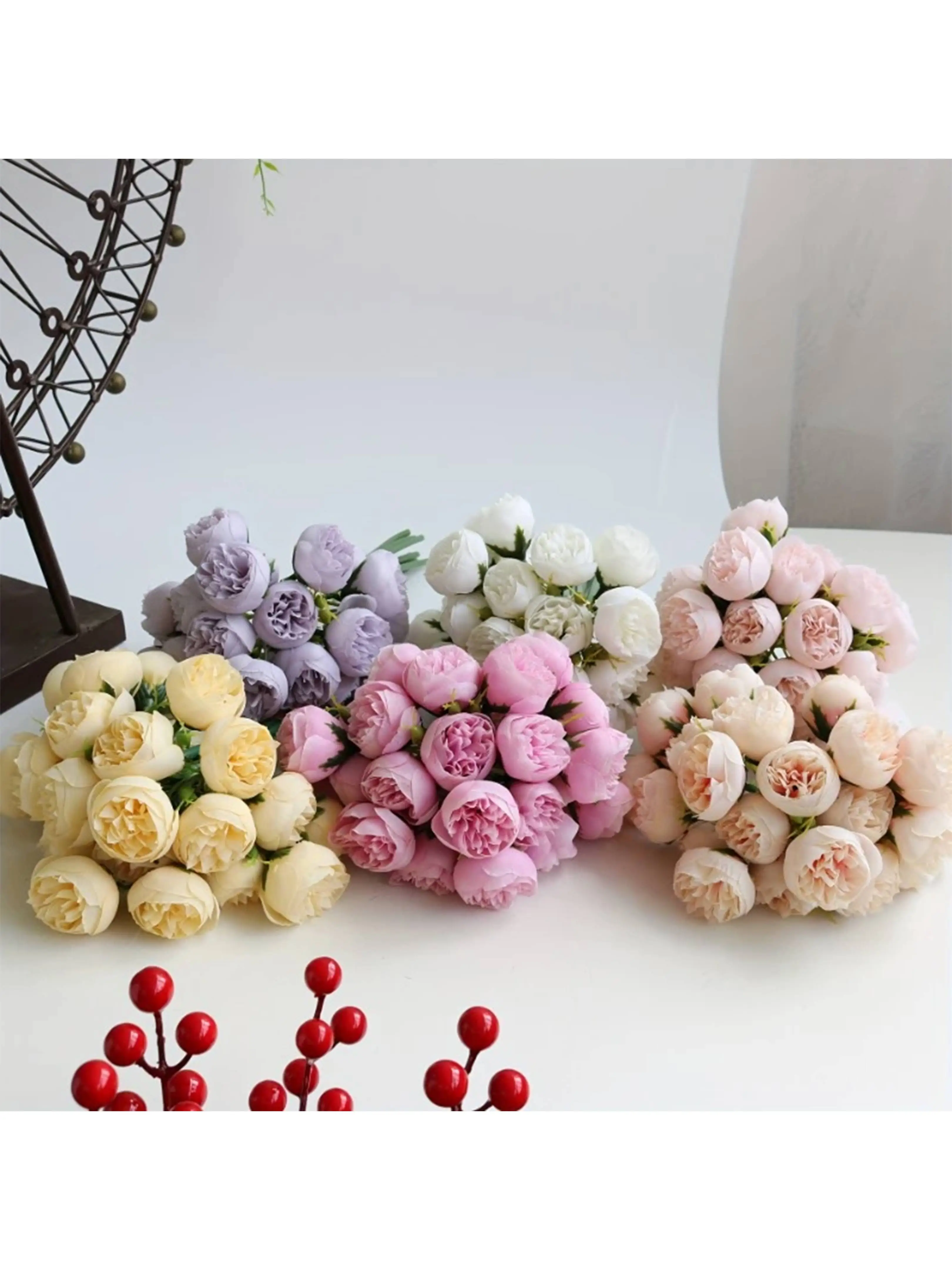 Künstliche Pfingstrose Seidenblumen 27 Köpfe Brautstrauß Hochzeit Weihnachtsdekoration Blume Home Party Tischdekoration Gefälschte Blume – Detail 13