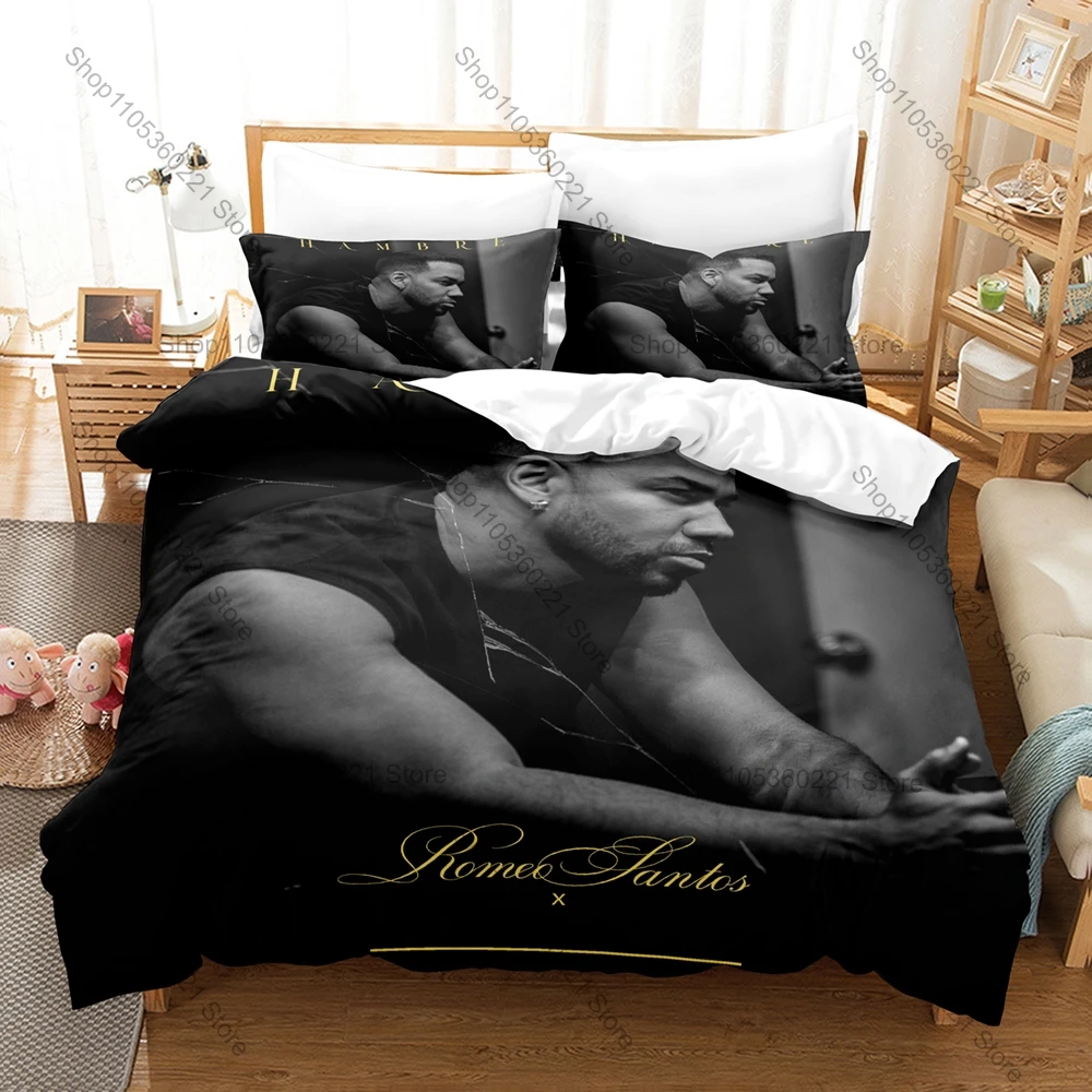 Latin Music Star Romeo Santos Bedding Set, Duvet Cover + 2 Pillowcases, Artist Portrait Graphic Bed Linens for Home & Dorm