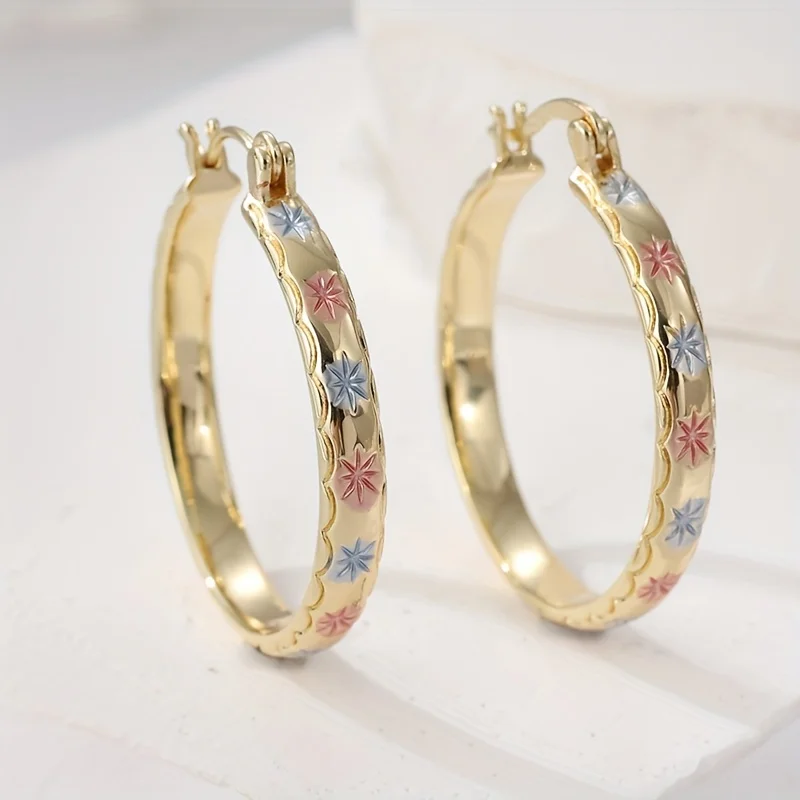Fashionable Tri Color Gold Color Pendant Earrings, Multifunctional Accessories for Women's Daily Wear, Holiday Jewelry Gifts