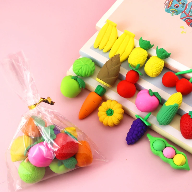 10 buah karet penghapus buah lucu kartun alat tulis baru kreatif kartun Kawaii Mini karet perlengkapan sekolah hadiah anak-anak