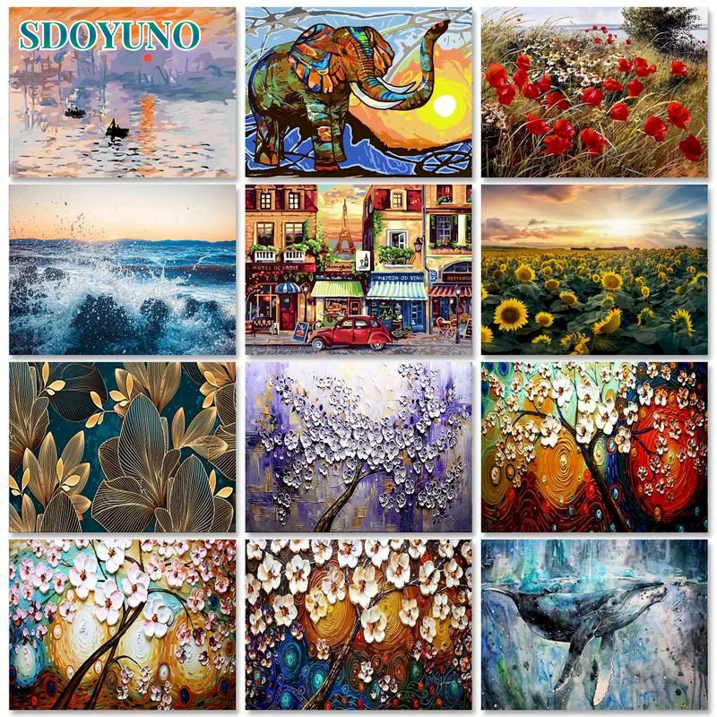 

SDOYUNO Frame Painting by numbers For Adults Canvas Painting Abstract Scenery DIY Pictures by numbers Home decor Unique Gift