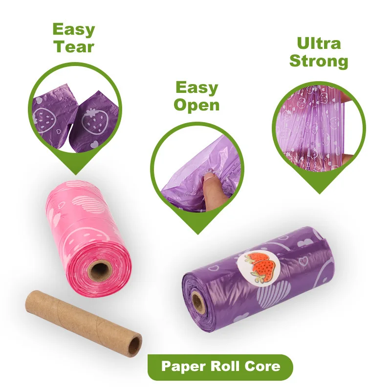 Portable Pet Waste Bag Rolls with Plastic Dispenser Holder Disposable Outdoor Pet‑cleaning Supplies in Multiple Colours