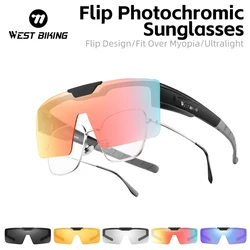 WEST BIKING Photochromic Cycling Sunglasses Flip Up Lens Polarized Glasses Fit Over Sunshade MTB Road Bike Night Driving Eyewear