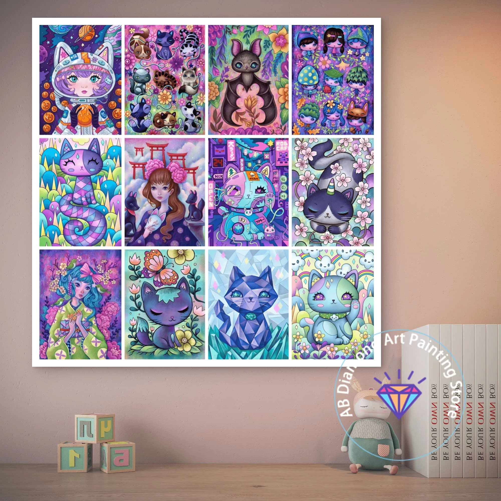 

Animal Cat Fantasy Cartoon 5D DIY AB Diamond Painting Kit Diamond Embroidery Cross Stitch Handmade Art Gift Crafts Home Decor