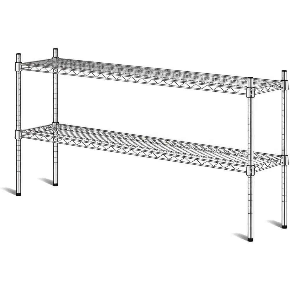 

Прочная двухъярусная стеллажная система из хромированной проволоки - 12D x 54W x 27H, коммерческий стеллаж для хранения