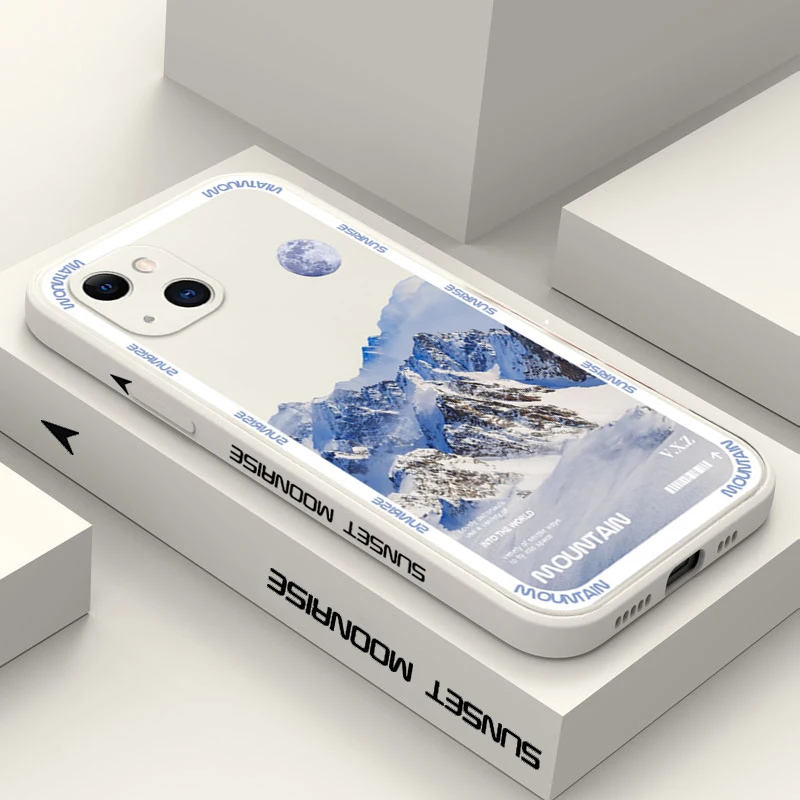 Snow Mountain Sunrise Scenery Silicone Case For iPhone 11 12 13 14 Pro Max Mini XS XR X 7 8 Plus Shockproof Soft Silicone Cover