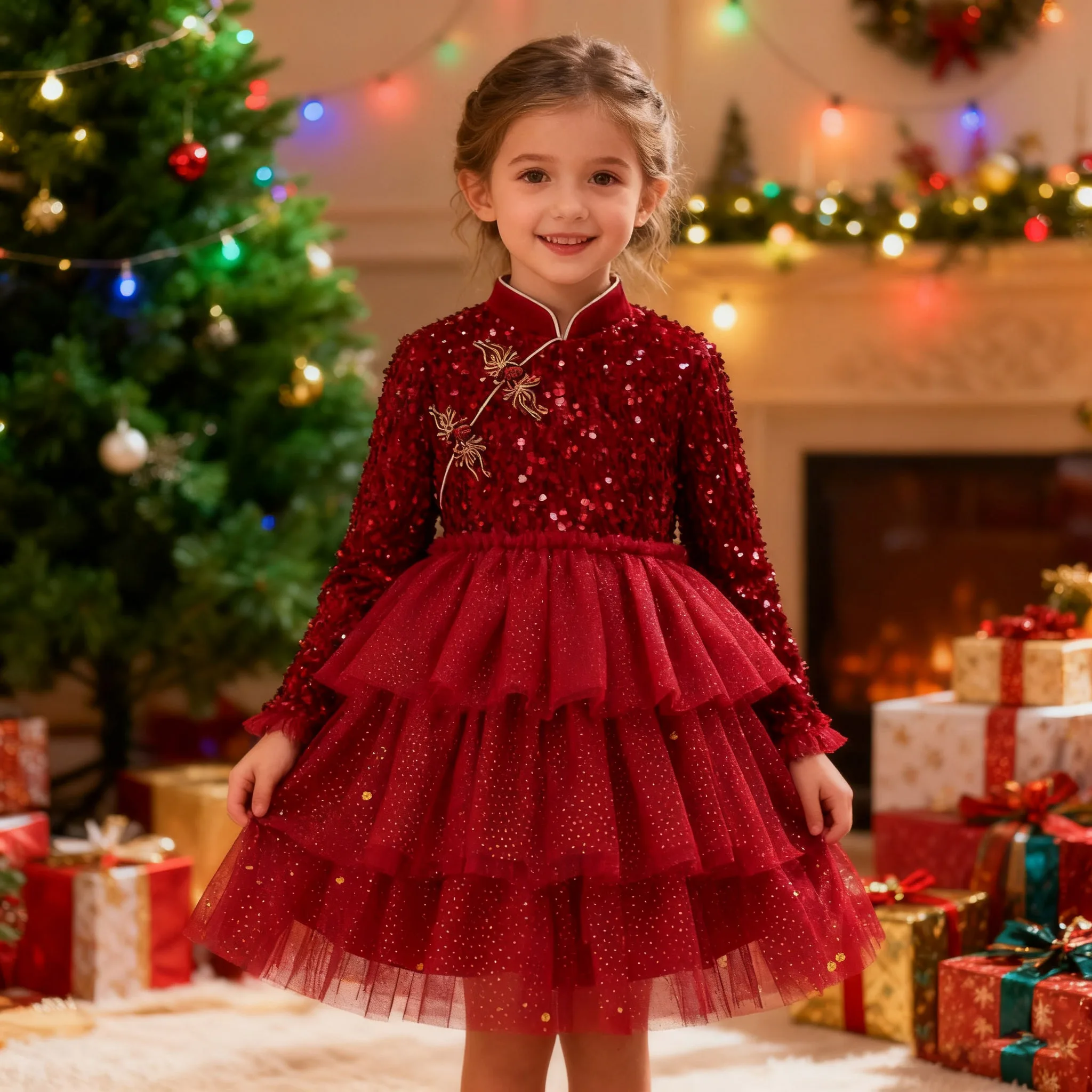

Flower Girl Dresses Newyears Clothes Cute Red Glitter Sequined Shiny Puffy With Bow Christmas dress Party Princess Ball Gowns