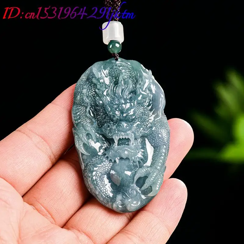 

Myanmar Jadeite Dragon Pendant Fashion Jewelry Real Jade Designer Necklace Carved Amulet Charm Gifts for Women Accessories