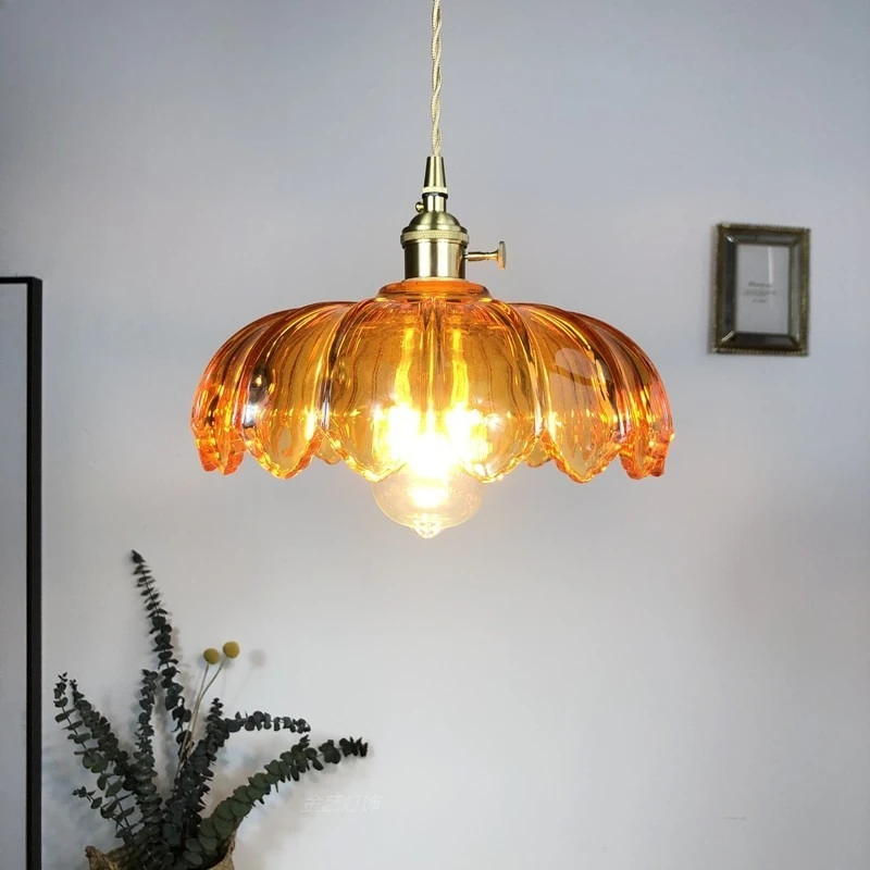Brass glass chandelier old Shanghai literary restaurant bedroom chandelier Nordic Japanese cafe bar bed and breakfast chandelier