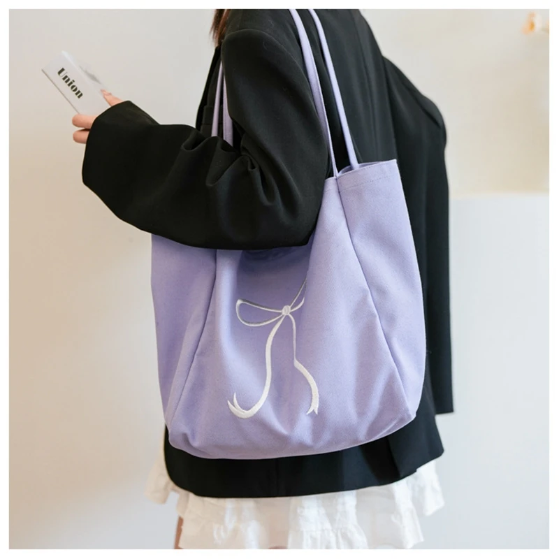 Frauen Schöne Tasche Koreanische Version Bogen Stickerei Leinwand Tote Tasche Nette Schulter Tasche Handtaschen Bolsas Grandes Para Mujer Handtaschen