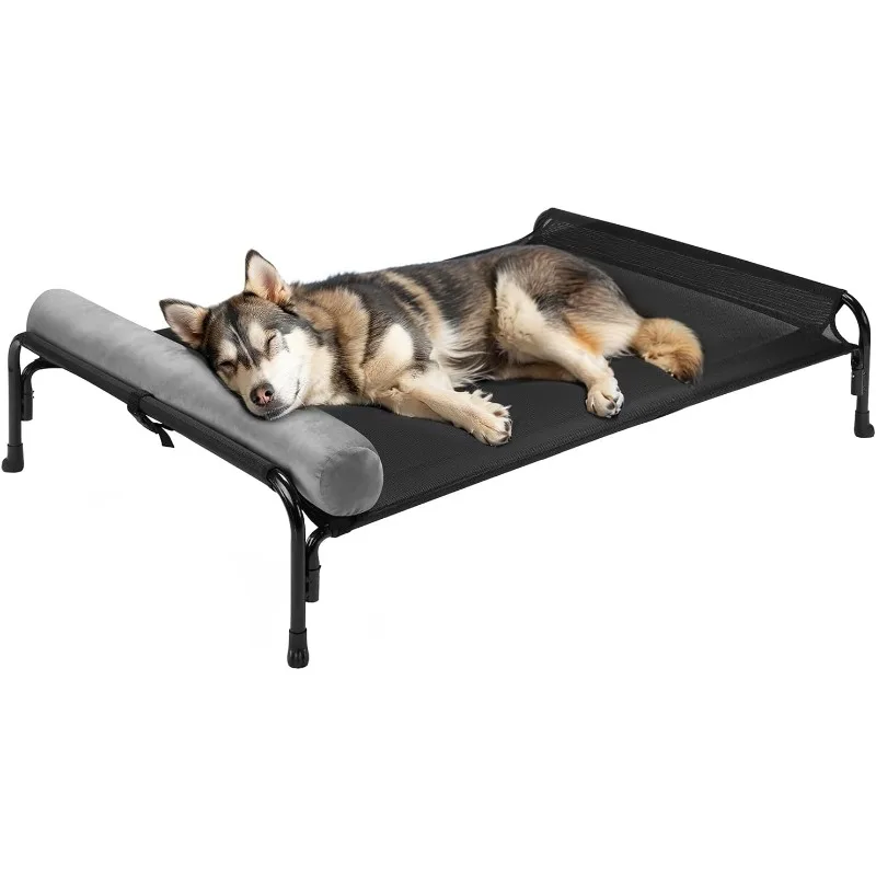 Elevated Dog Bed, Raised Dog Cot Bed with One-Sided Removable Headrest Bolster, Outdoor Dog Bed for Large Dogs, Dog