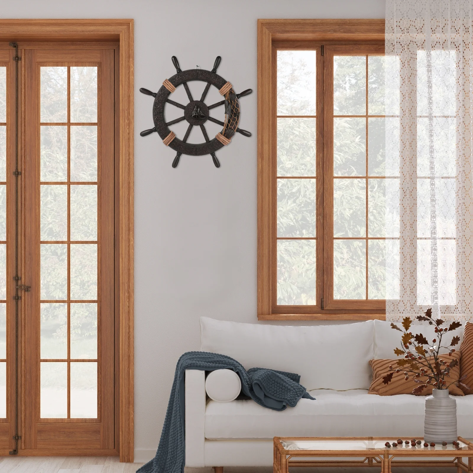 

Nautical Rudder Wall Hanging Ornament Simple Versatile Mediterranean Style Wooden Decoration Decorative Rudder Adornment