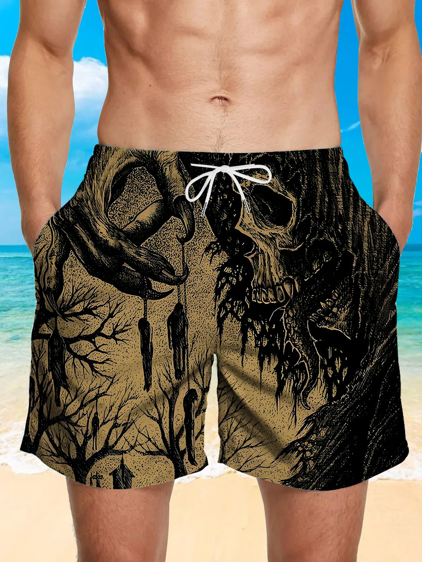 

Streetwear Full Print Digital Shorts Male Elastic Waist Quick Dry Polyester Trunks