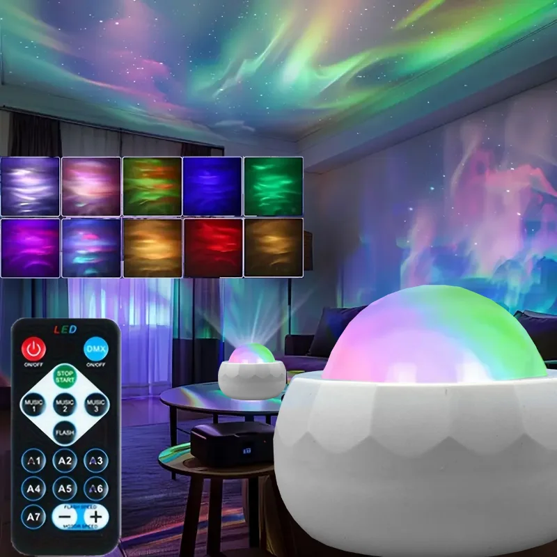 LED Aurora-projector LED Galaxy-nachtlampje USB RGB 7-modi 360 ° Roterend nachtelijke hemellicht met afstandsbediening voor thuisbioscoopkamerdecoratie